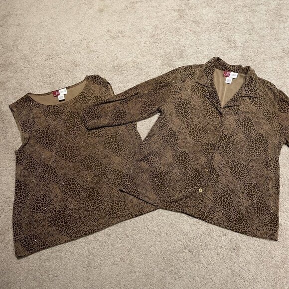 JM Collection Ladies 2 Piece Tank & Shirt Set Size Large Leopard Stretch Sparkle - Picture 7 of 12